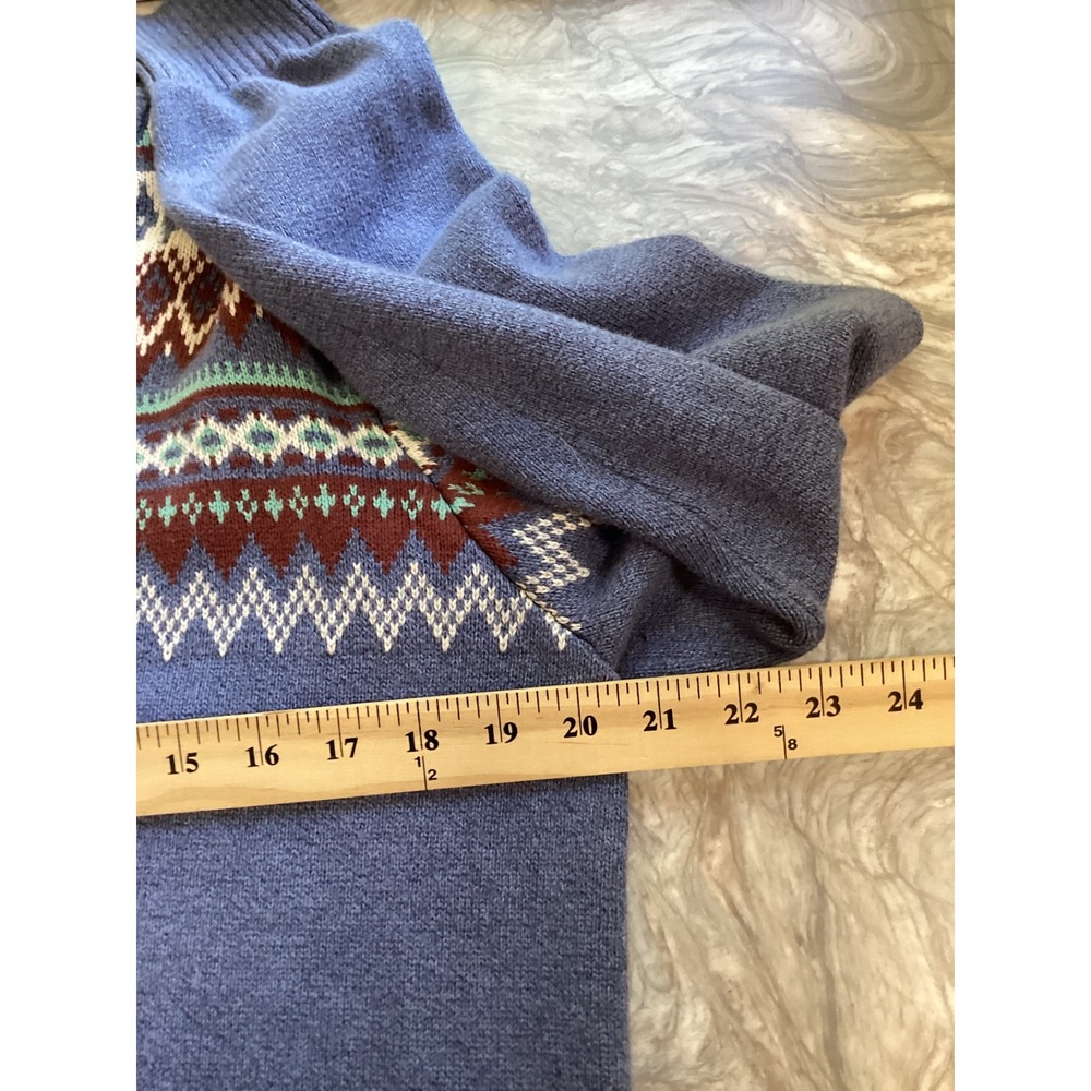 IZOD Mens Medium Blue Fair Isle 100% Cotton Quarter Button Mock Neck Sweater - Picture 4 of 7